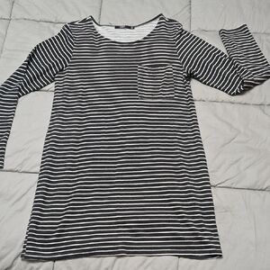 Obey Black and White Striped Long Sleeve Dress